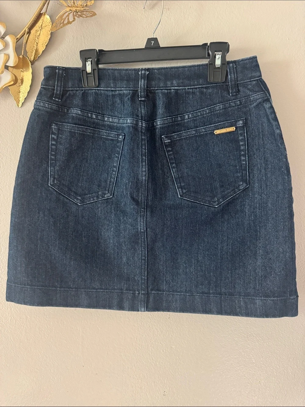 Michael Kors Dark Blue Denim Mini Skirt with Gold Buttons